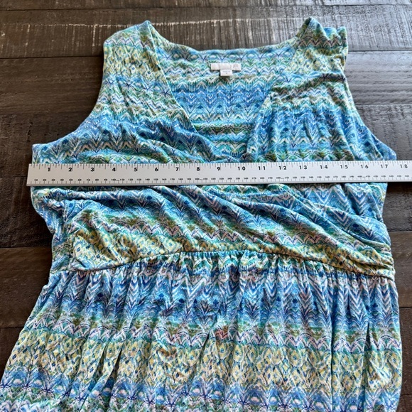 J. Jill Sleeveless Aegean Ikat Green and Blue Print Island Maxi Dress Size Med - Picture 2 of 13